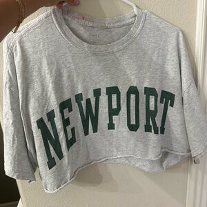 Gray Crop Top with Green Newport Print